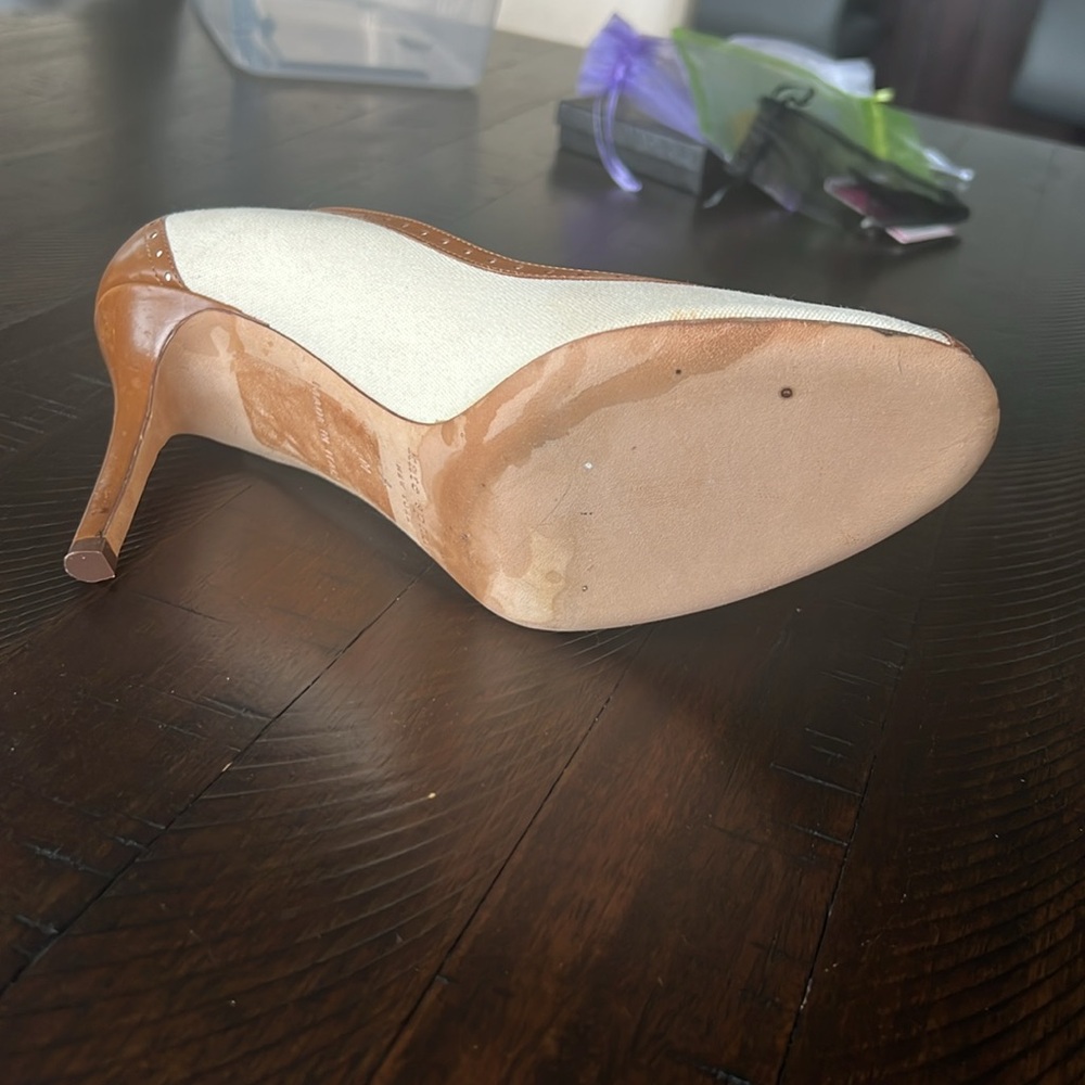 Kate Spade Cream and Brown Peep Toe Heels - Picture 7 of 16